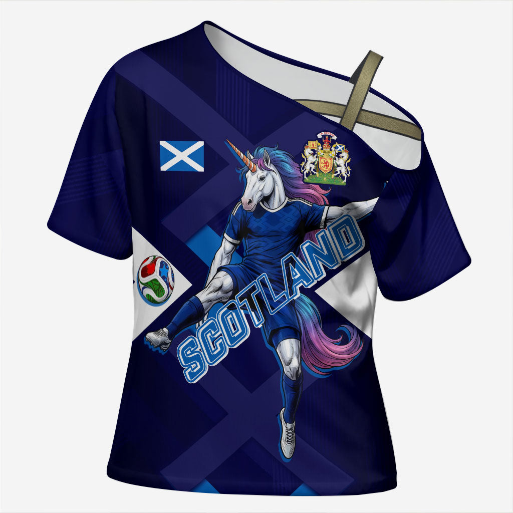 Personalized Scotland Unicorn Football Cross Shoulder Shirt Scottish National Soccer Team - St Andrew's Cross - Vibrant Fantasy Mascot