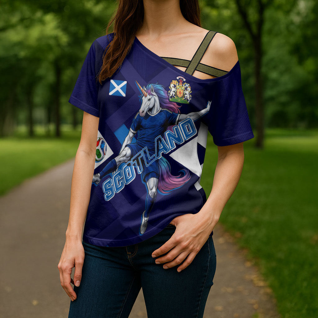 Personalized Scotland Unicorn Football Cross Shoulder Shirt Scottish National Soccer Team - St Andrew's Cross - Vibrant Fantasy Mascot