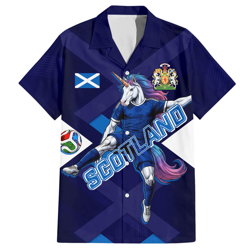 Personalized Scotland Unicorn Football Hawaiian Shirt Scottish National Soccer Team - St Andrew's Cross - Vibrant Fantasy Mascot