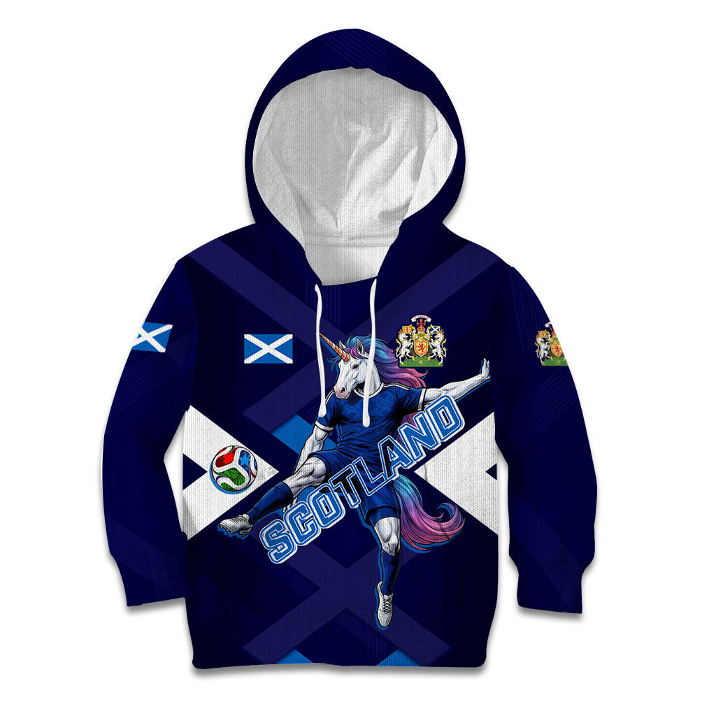 Personalized Scotland Unicorn Football Kid Hoodie Scottish National Soccer Team - St Andrew's Cross - Vibrant Fantasy Mascot