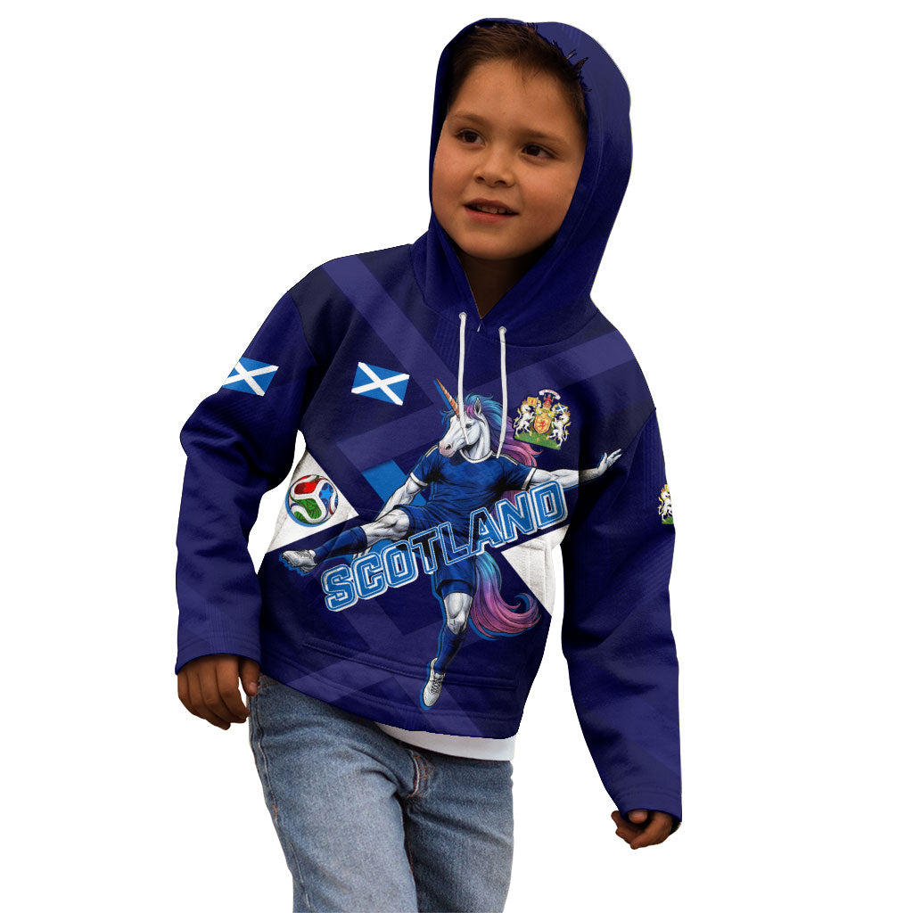 Personalized Scotland Unicorn Football Kid Hoodie Scottish National Soccer Team - St Andrew's Cross - Vibrant Fantasy Mascot