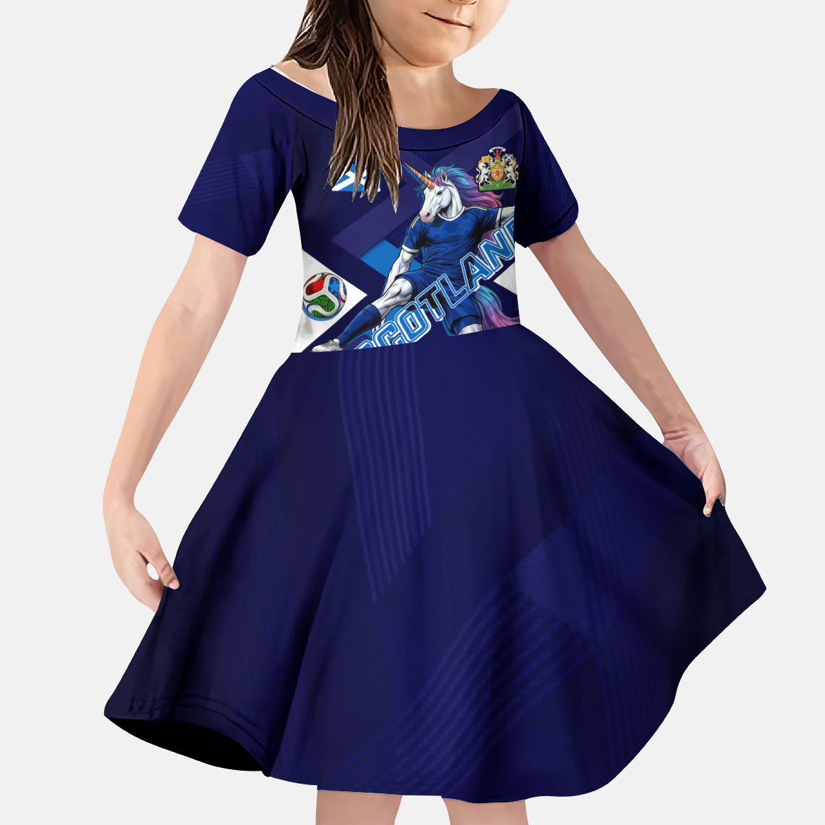 Personalized Scotland Unicorn Football Kid Short Sleeve Dress Scottish National Soccer Team - St Andrew's Cross - Vibrant Fantasy Mascot