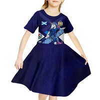 Personalized Scotland Unicorn Football Kid Short Sleeve Dress Scottish National Soccer Team - St Andrew's Cross - Vibrant Fantasy Mascot