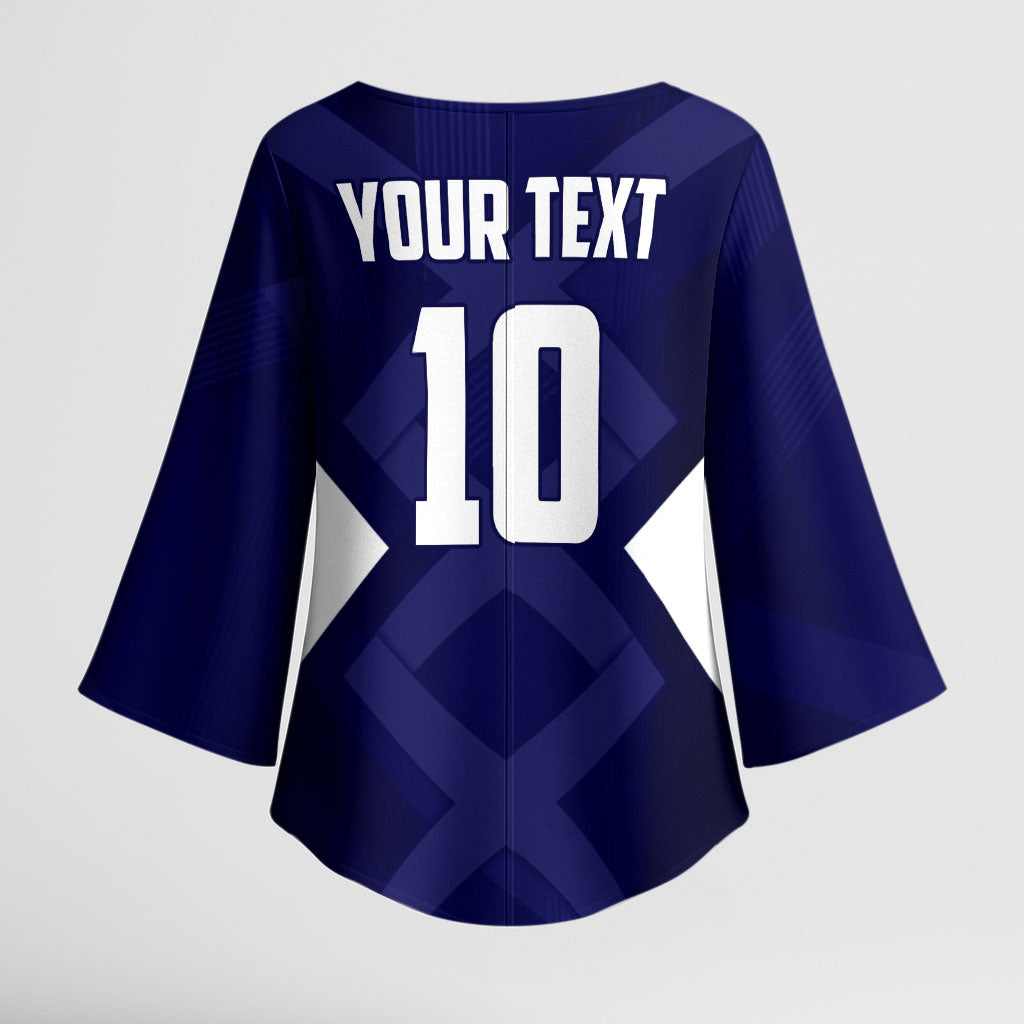 Personalized Scotland Unicorn Football Kimono Sleeve Blouse Scottish National Soccer Team - St Andrew's Cross - Vibrant Fantasy Mascot