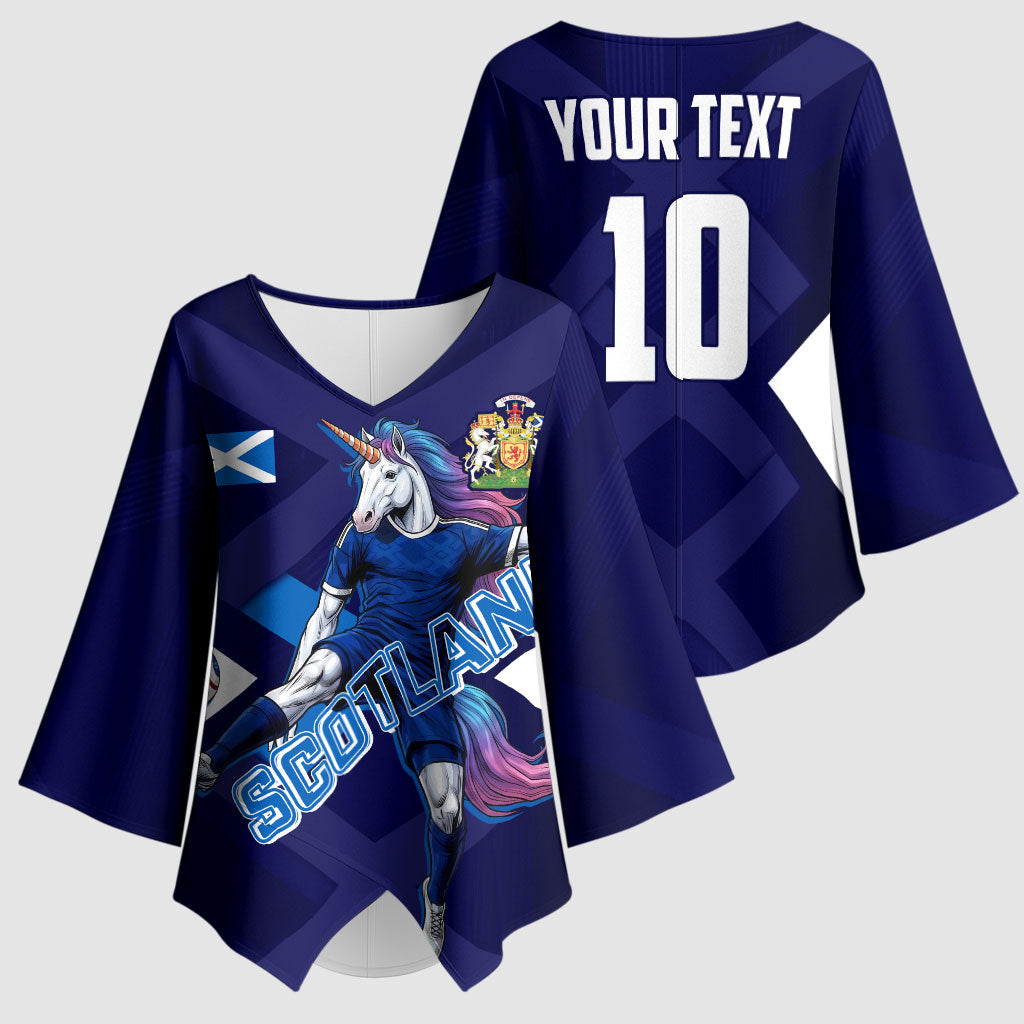 Personalized Scotland Unicorn Football Kimono Sleeve Blouse Scottish National Soccer Team - St Andrew's Cross - Vibrant Fantasy Mascot