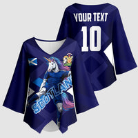 Personalized Scotland Unicorn Football Kimono Sleeve Blouse Scottish National Soccer Team - St Andrew's Cross - Vibrant Fantasy Mascot