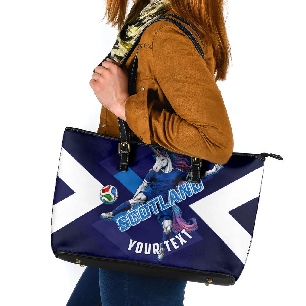 Personalized Scotland Unicorn Football Leather Tote Bag Scottish National Soccer Team - St Andrew's Cross - Vibrant Fantasy Mascot