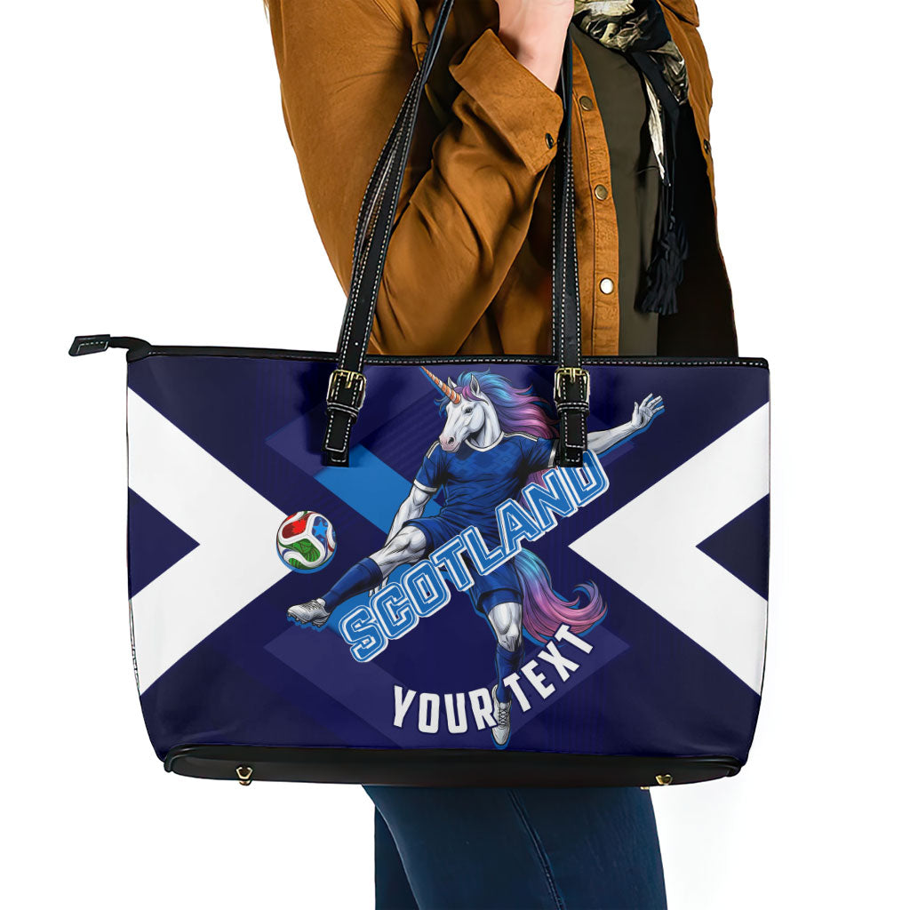 Personalized Scotland Unicorn Football Leather Tote Bag Scottish National Soccer Team - St Andrew's Cross - Vibrant Fantasy Mascot