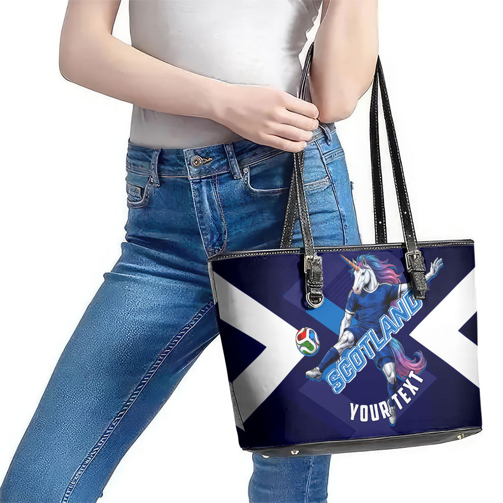 Personalized Scotland Unicorn Football Leather Tote Bag Scottish National Soccer Team - St Andrew's Cross - Vibrant Fantasy Mascot