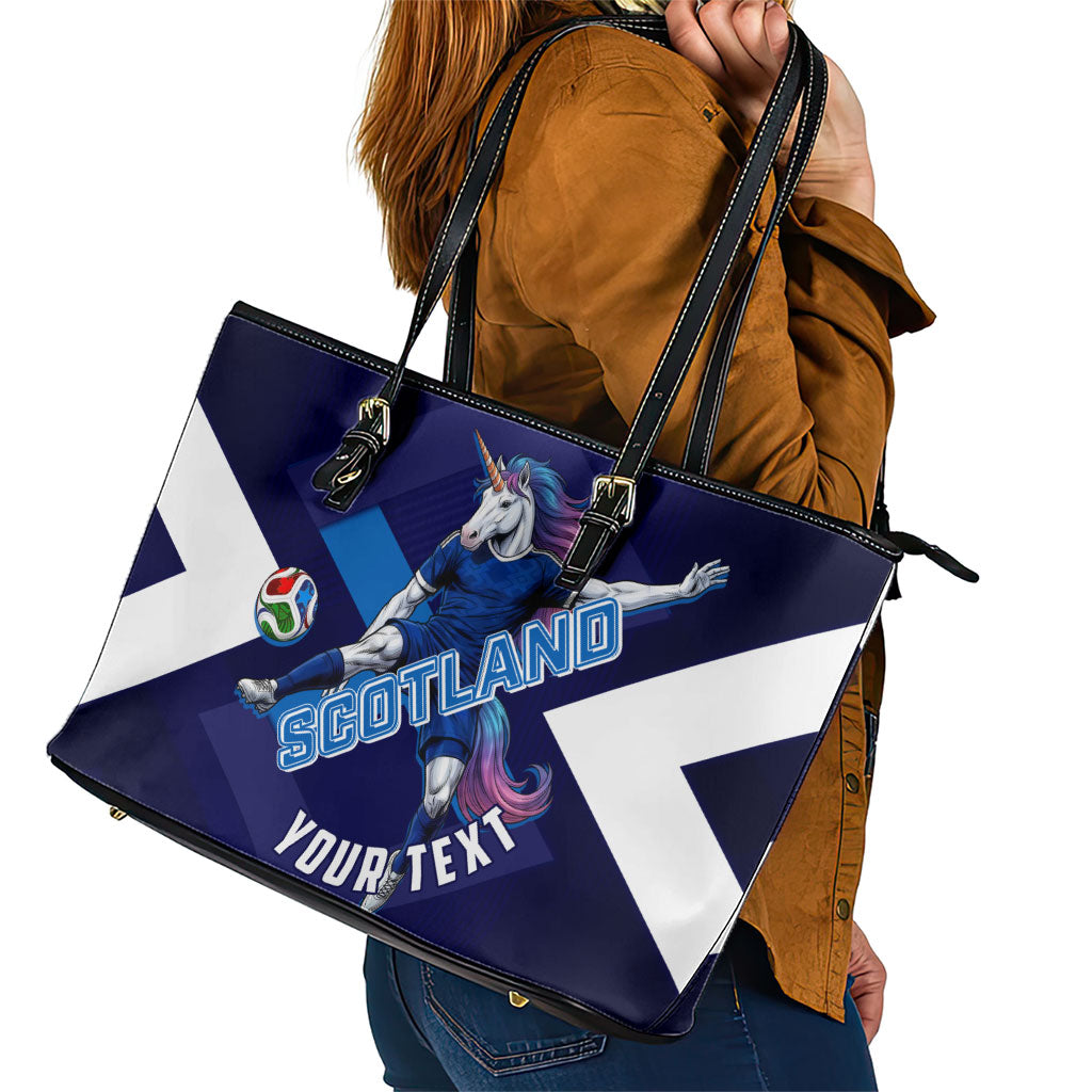 Personalized Scotland Unicorn Football Leather Tote Bag Scottish National Soccer Team - St Andrew's Cross - Vibrant Fantasy Mascot