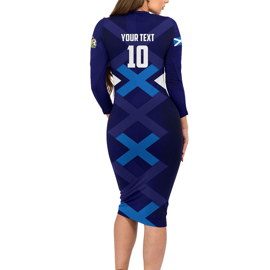 Personalized Scotland Unicorn Football Long Sleeve Bodycon Dress Scottish National Soccer Team - St Andrew's Cross - Vibrant Fantasy Mascot