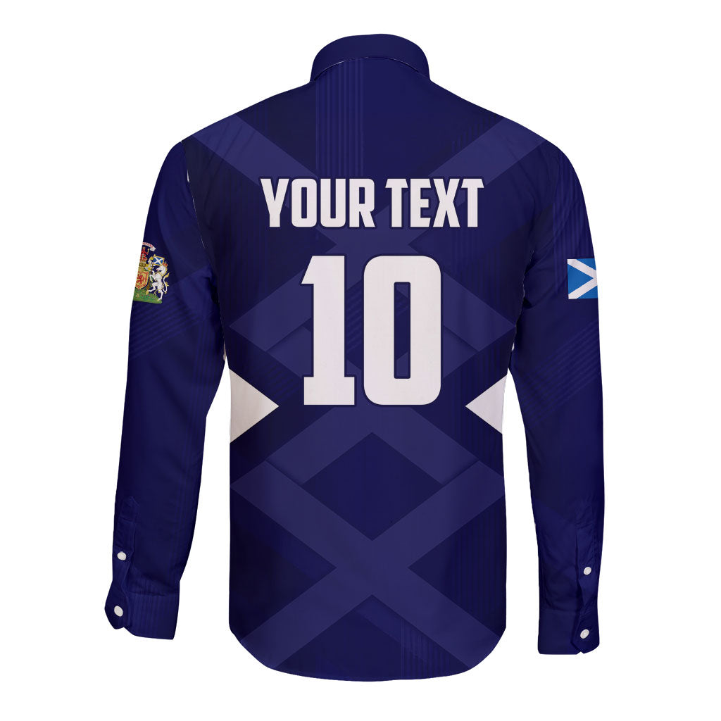 Personalized Scotland Unicorn Football Long Sleeve Button Shirt Scottish National Soccer Team - St Andrew's Cross - Vibrant Fantasy Mascot