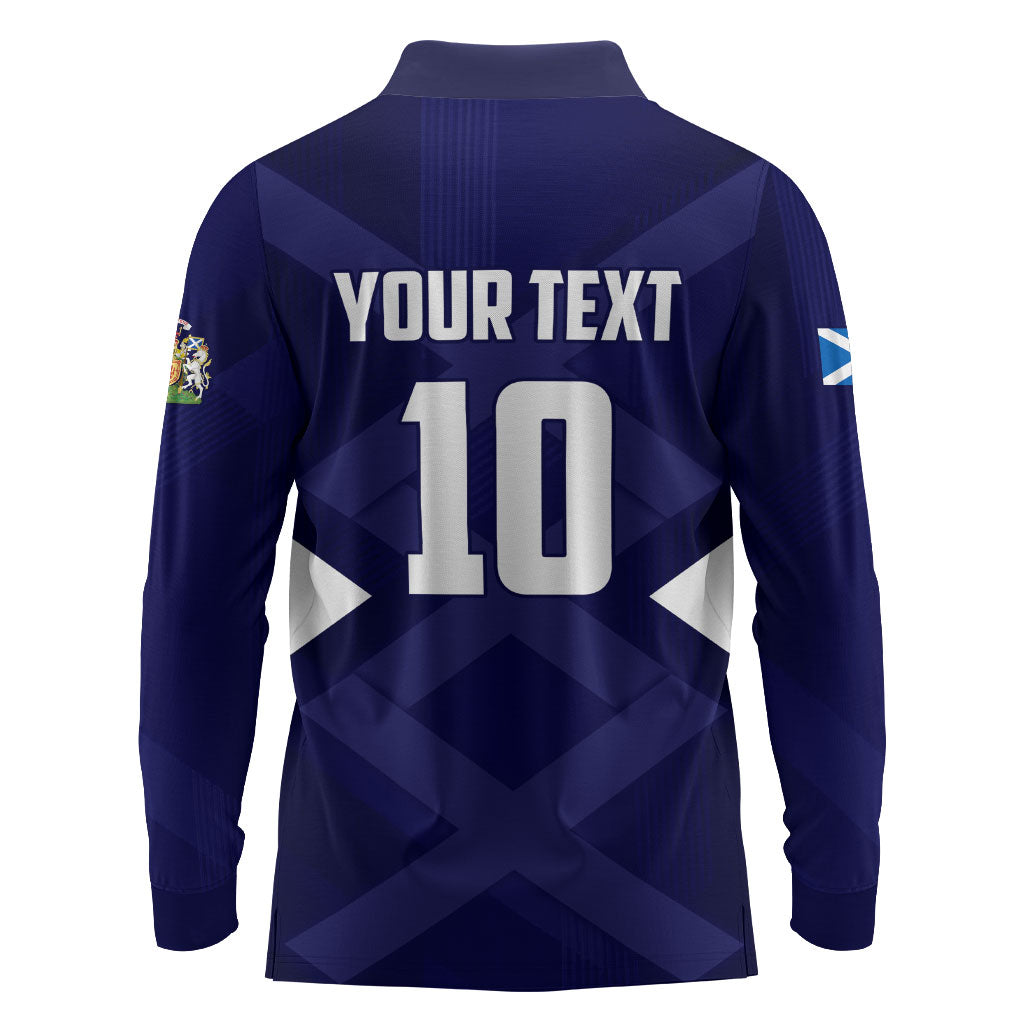 Personalized Scotland Unicorn Football Long Sleeve Polo Shirt Scottish National Soccer Team - St Andrew's Cross - Vibrant Fantasy Mascot