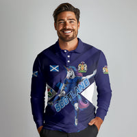 Personalized Scotland Unicorn Football Long Sleeve Polo Shirt Scottish National Soccer Team - St Andrew's Cross - Vibrant Fantasy Mascot