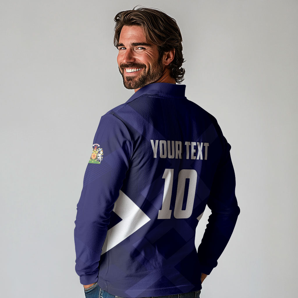 Personalized Scotland Unicorn Football Long Sleeve Polo Shirt Scottish National Soccer Team - St Andrew's Cross - Vibrant Fantasy Mascot