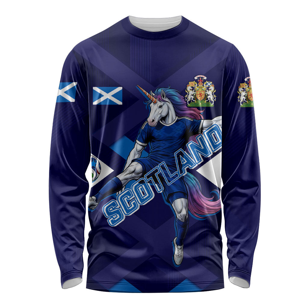 Personalized Scotland Unicorn Football Long Sleeve Shirt Scottish National Soccer Team - St Andrew's Cross - Vibrant Fantasy Mascot