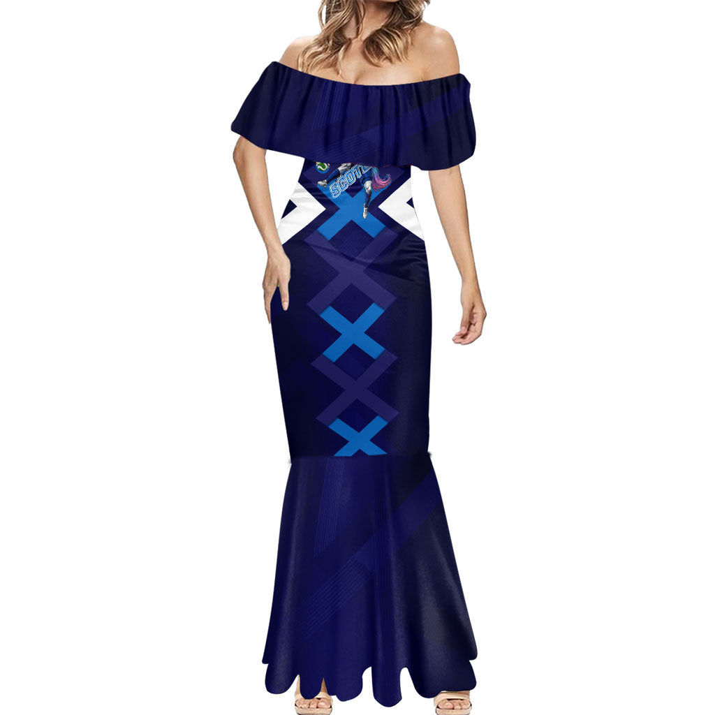 Personalized Scotland Unicorn Football Mermaid Dress Scottish National Soccer Team - St Andrew's Cross - Vibrant Fantasy Mascot