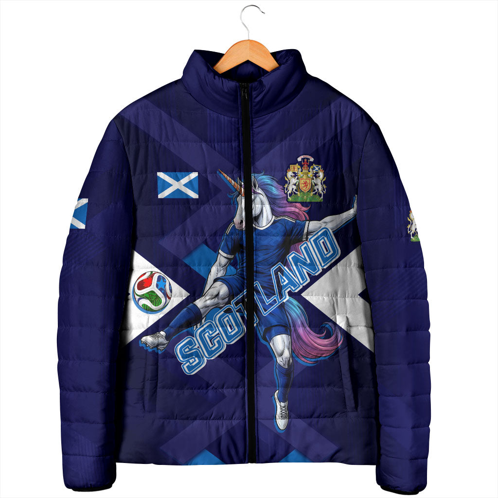 Personalized Scotland Unicorn Football Padded Jacket Scottish National Soccer Team - St Andrew's Cross - Vibrant Fantasy Mascot