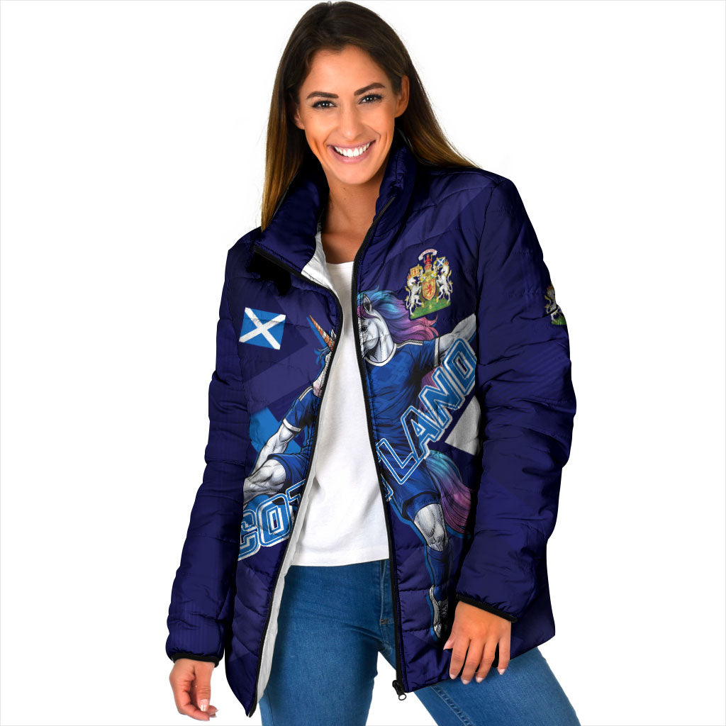 Personalized Scotland Unicorn Football Padded Jacket Scottish National Soccer Team - St Andrew's Cross - Vibrant Fantasy Mascot