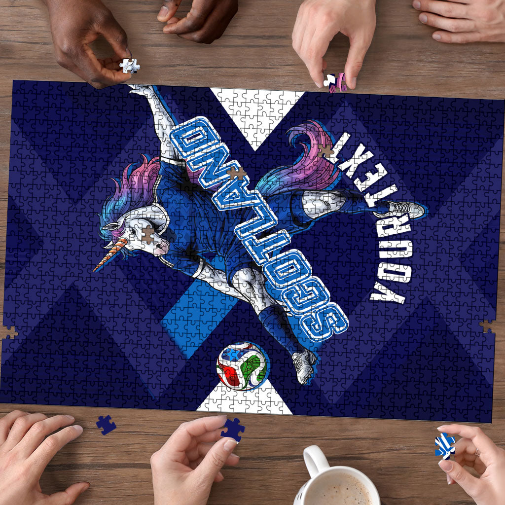 Personalized Scotland Unicorn Football Puzzle Scottish National Soccer Team - St Andrew's Cross - Vibrant Fantasy Mascot