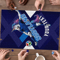 Personalized Scotland Unicorn Football Puzzle Scottish National Soccer Team - St Andrew's Cross - Vibrant Fantasy Mascot