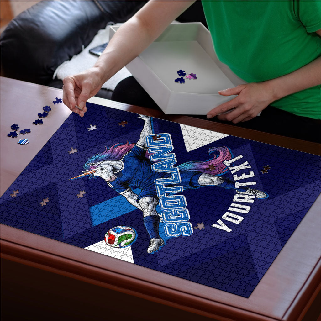 Personalized Scotland Unicorn Football Puzzle Scottish National Soccer Team - St Andrew's Cross - Vibrant Fantasy Mascot