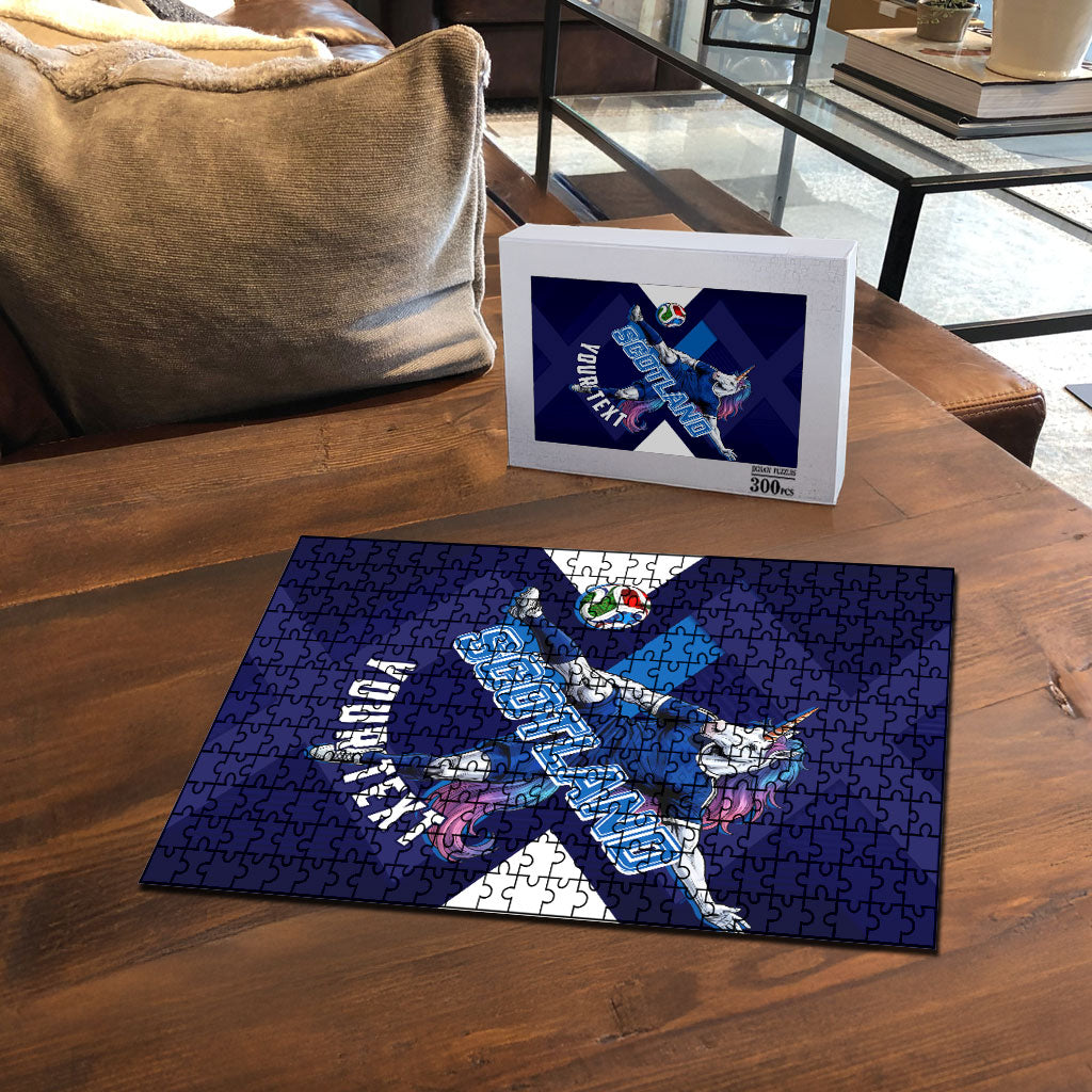 Personalized Scotland Unicorn Football Puzzle Scottish National Soccer Team - St Andrew's Cross - Vibrant Fantasy Mascot