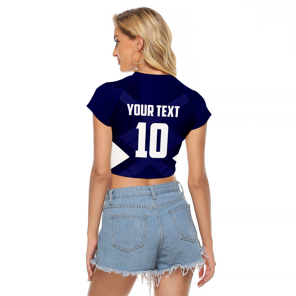 Personalized Scotland Unicorn Football Raglan Cropped T Shirt Scottish National Soccer Team - St Andrew's Cross - Vibrant Fantasy Mascot