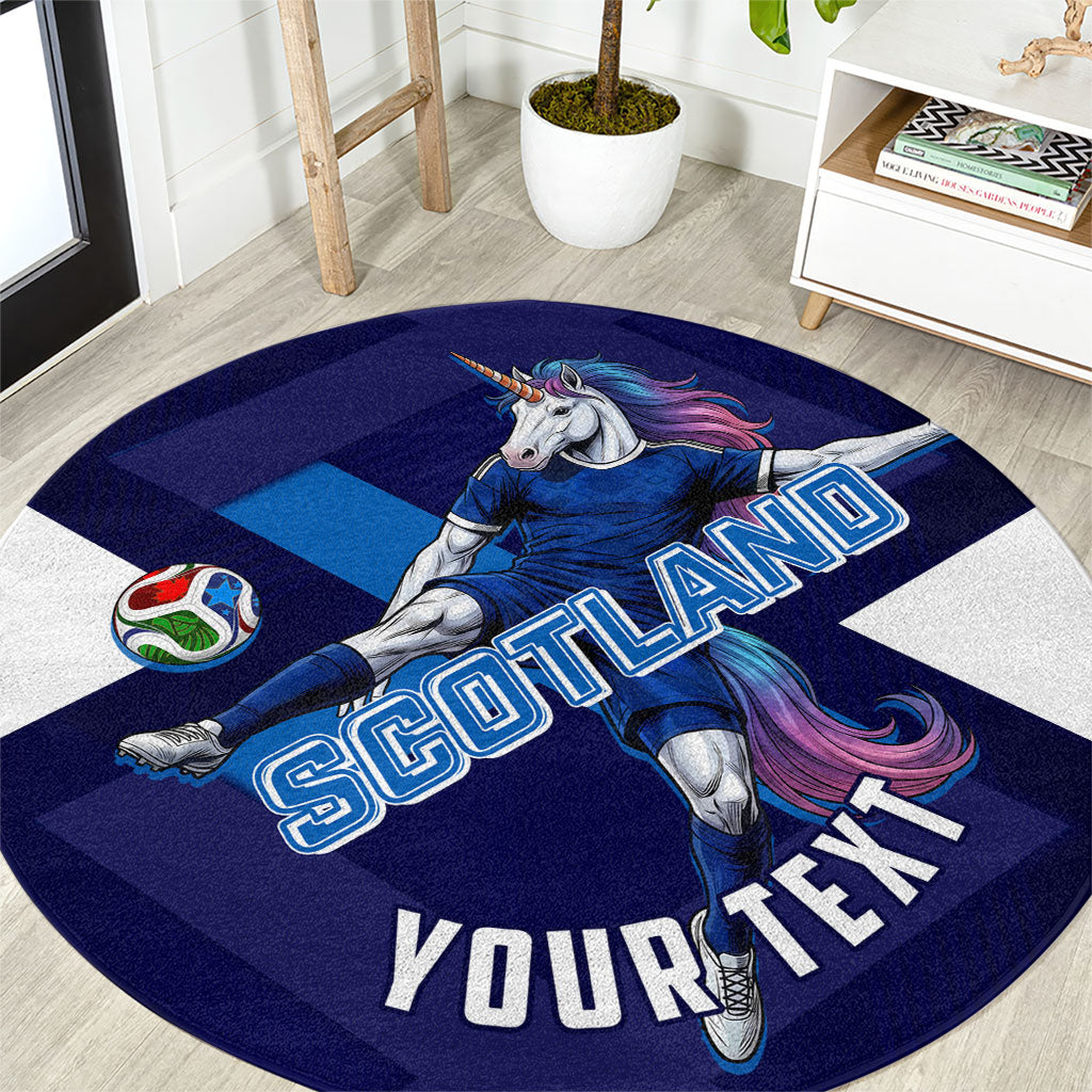 Personalized Scotland Unicorn Football Round Carpet Scottish National Soccer Team - St Andrew's Cross - Vibrant Fantasy Mascot