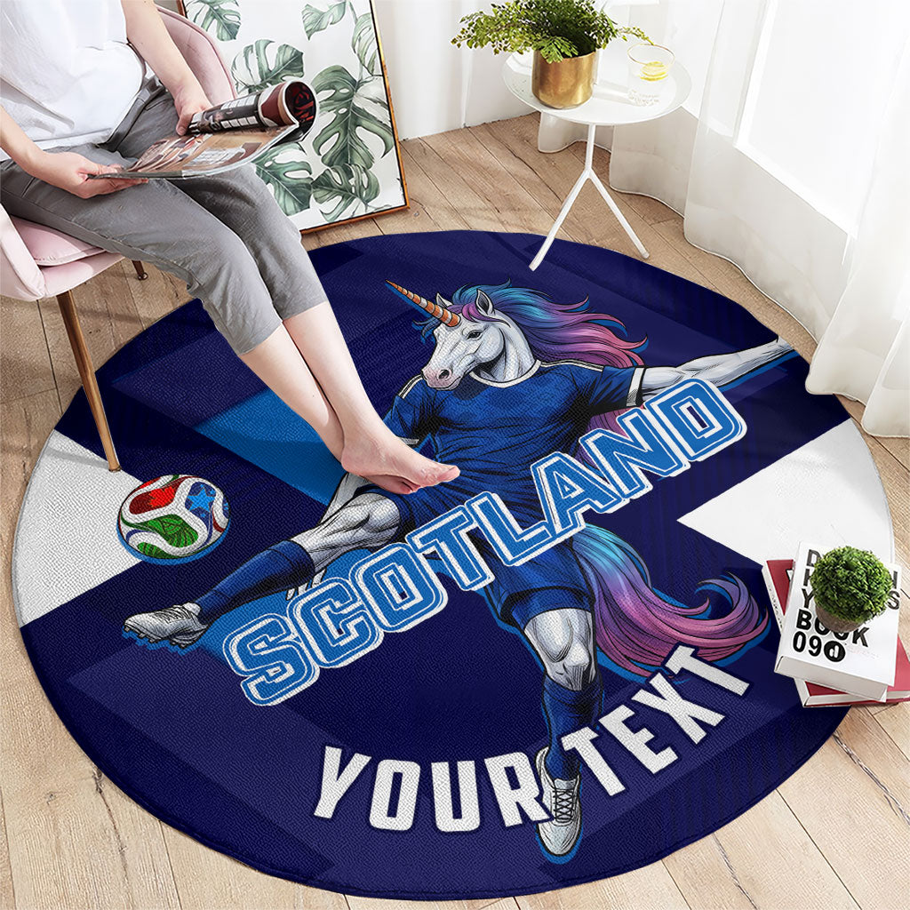 Personalized Scotland Unicorn Football Round Carpet Scottish National Soccer Team - St Andrew's Cross - Vibrant Fantasy Mascot