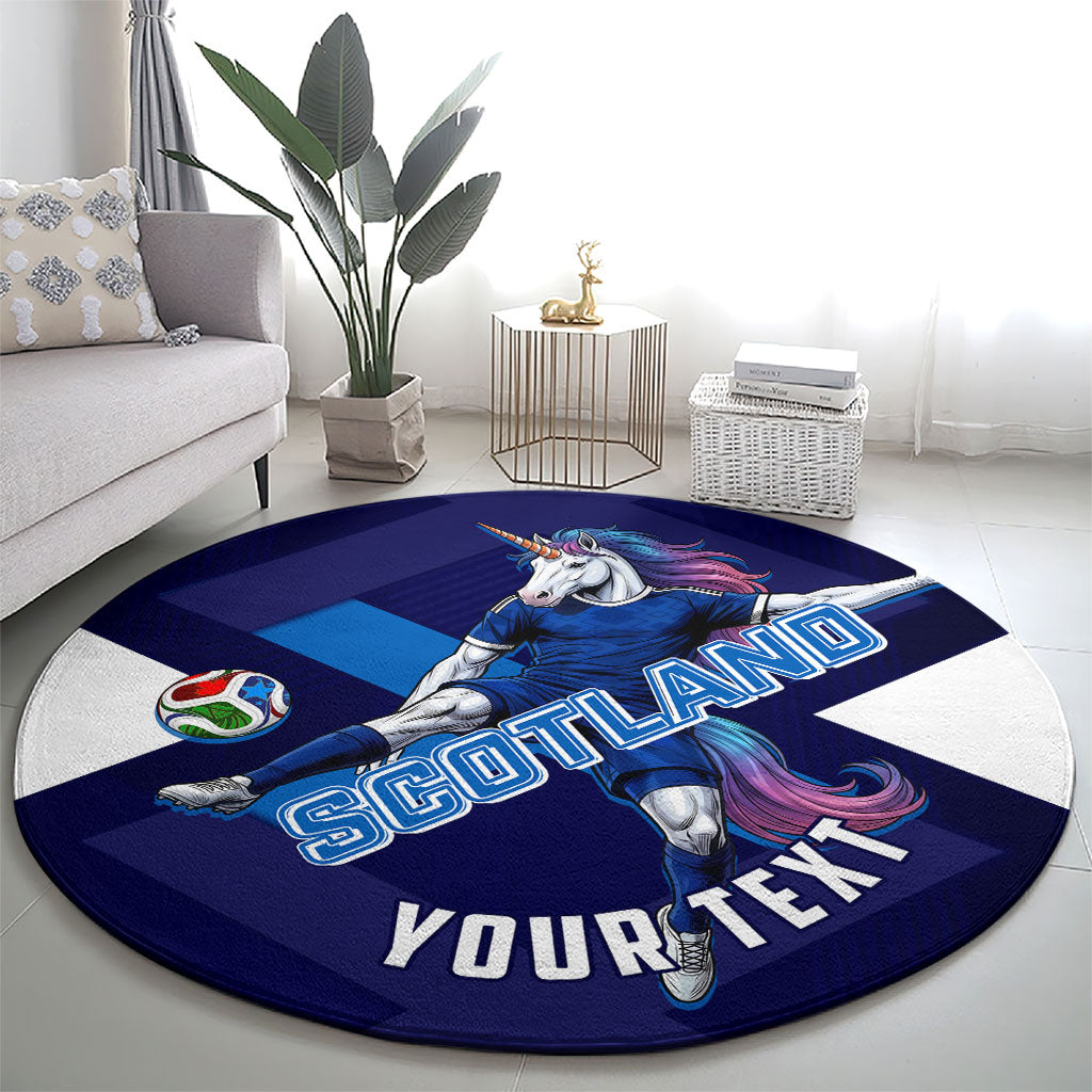 Personalized Scotland Unicorn Football Round Carpet Scottish National Soccer Team - St Andrew's Cross - Vibrant Fantasy Mascot