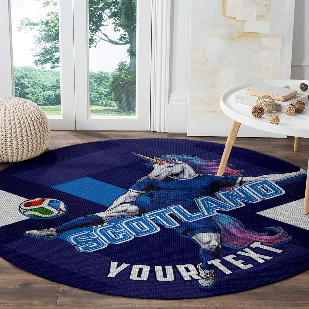 Personalized Scotland Unicorn Football Round Carpet Scottish National Soccer Team - St Andrew's Cross - Vibrant Fantasy Mascot