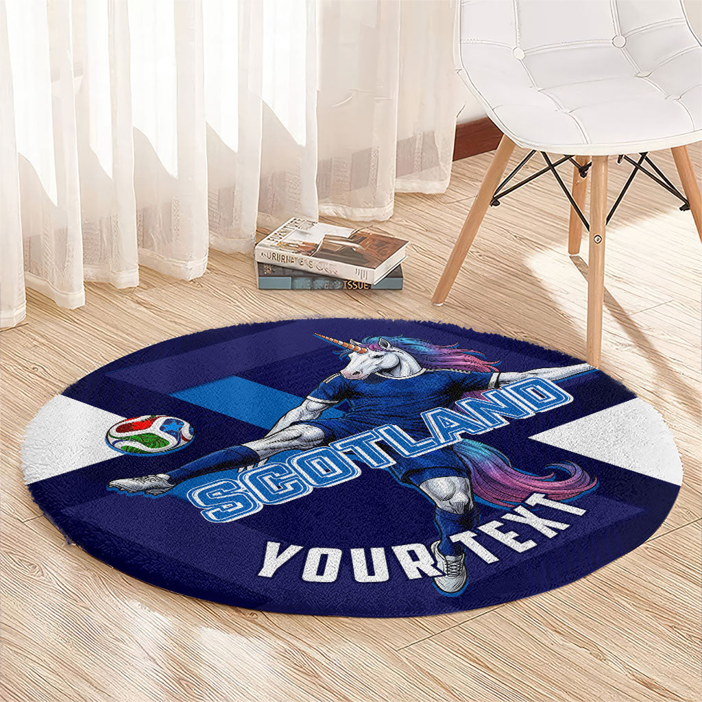 Personalized Scotland Unicorn Football Round Carpet Scottish National Soccer Team - St Andrew's Cross - Vibrant Fantasy Mascot