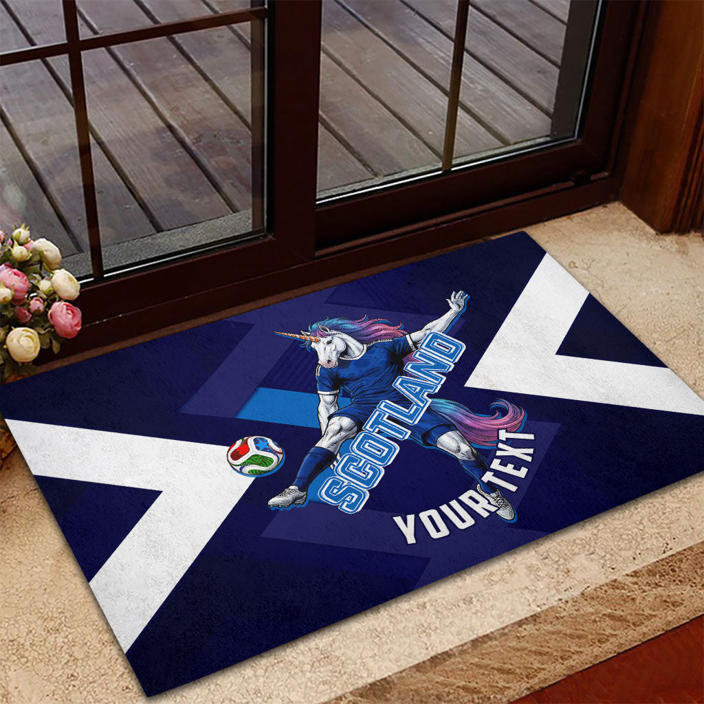 Personalized Scotland Unicorn Football Rubber Doormat Scottish National Soccer Team - St Andrew's Cross - Vibrant Fantasy Mascot