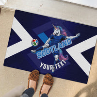 Personalized Scotland Unicorn Football Rubber Doormat Scottish National Soccer Team - St Andrew's Cross - Vibrant Fantasy Mascot