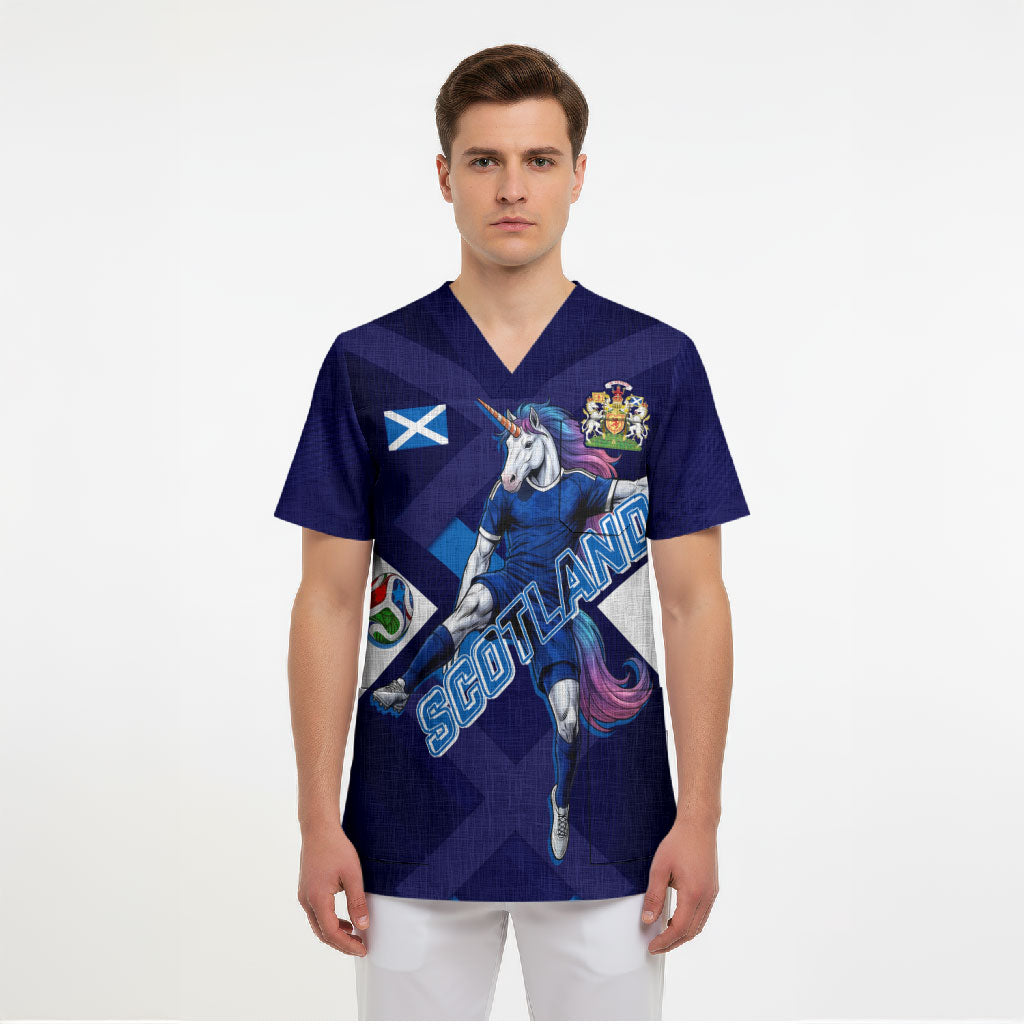 Personalized Scotland Unicorn Football Scrub Top Scottish National Soccer Team - St Andrew's Cross - Vibrant Fantasy Mascot