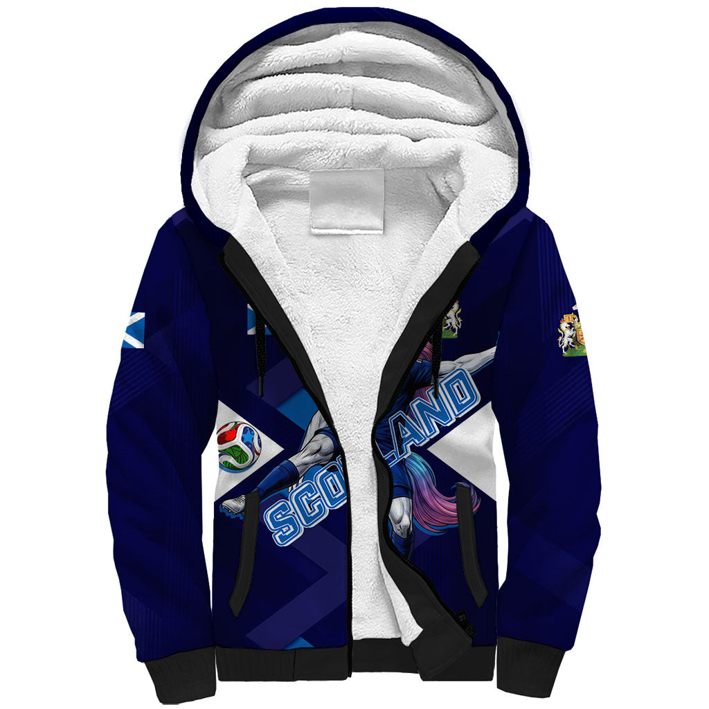 Personalized Scotland Unicorn Football Sherpa Hoodie Scottish National Soccer Team - St Andrew's Cross - Vibrant Fantasy Mascot