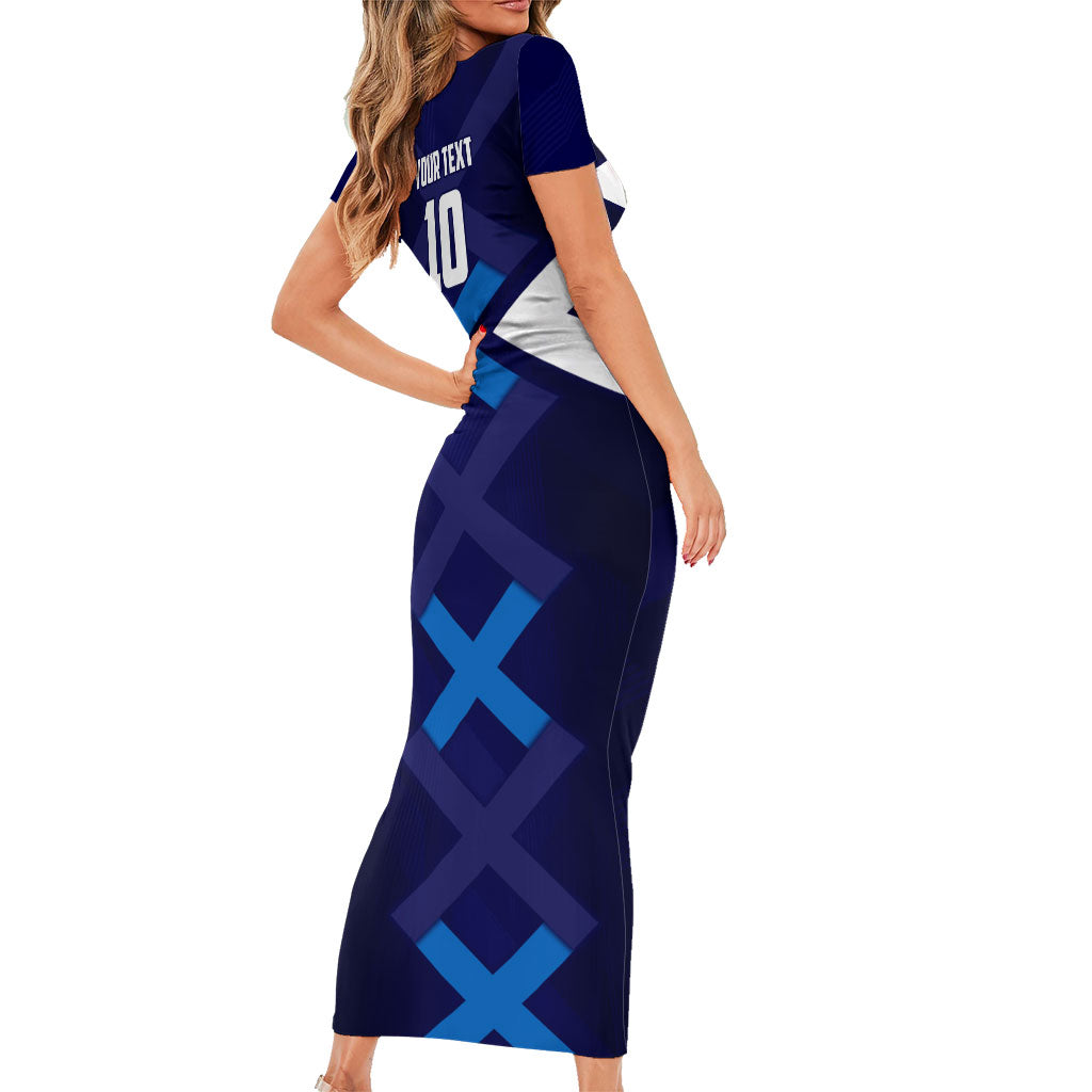 Personalized Scotland Unicorn Football Short Sleeve Bodycon Dress Scottish National Soccer Team - St Andrew's Cross - Vibrant Fantasy Mascot