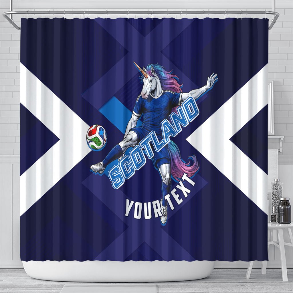 Personalized Scotland Unicorn Football Shower Curtain Scottish National Soccer Team - St Andrew's Cross - Vibrant Fantasy Mascot
