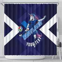 Personalized Scotland Unicorn Football Shower Curtain Scottish National Soccer Team - St Andrew's Cross - Vibrant Fantasy Mascot