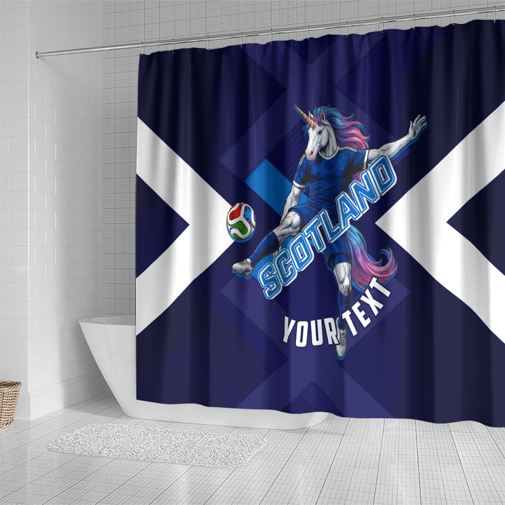 Personalized Scotland Unicorn Football Shower Curtain Scottish National Soccer Team - St Andrew's Cross - Vibrant Fantasy Mascot