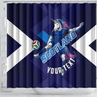 Personalized Scotland Unicorn Football Shower Curtain Scottish National Soccer Team - St Andrew's Cross - Vibrant Fantasy Mascot