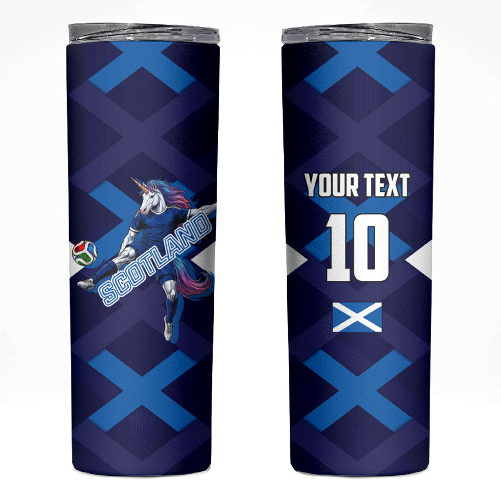 Personalized Scotland Unicorn Football Skinny Tumbler Scottish National Soccer Team - St Andrew's Cross - Vibrant Fantasy Mascot