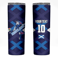 Personalized Scotland Unicorn Football Skinny Tumbler Scottish National Soccer Team - St Andrew's Cross - Vibrant Fantasy Mascot