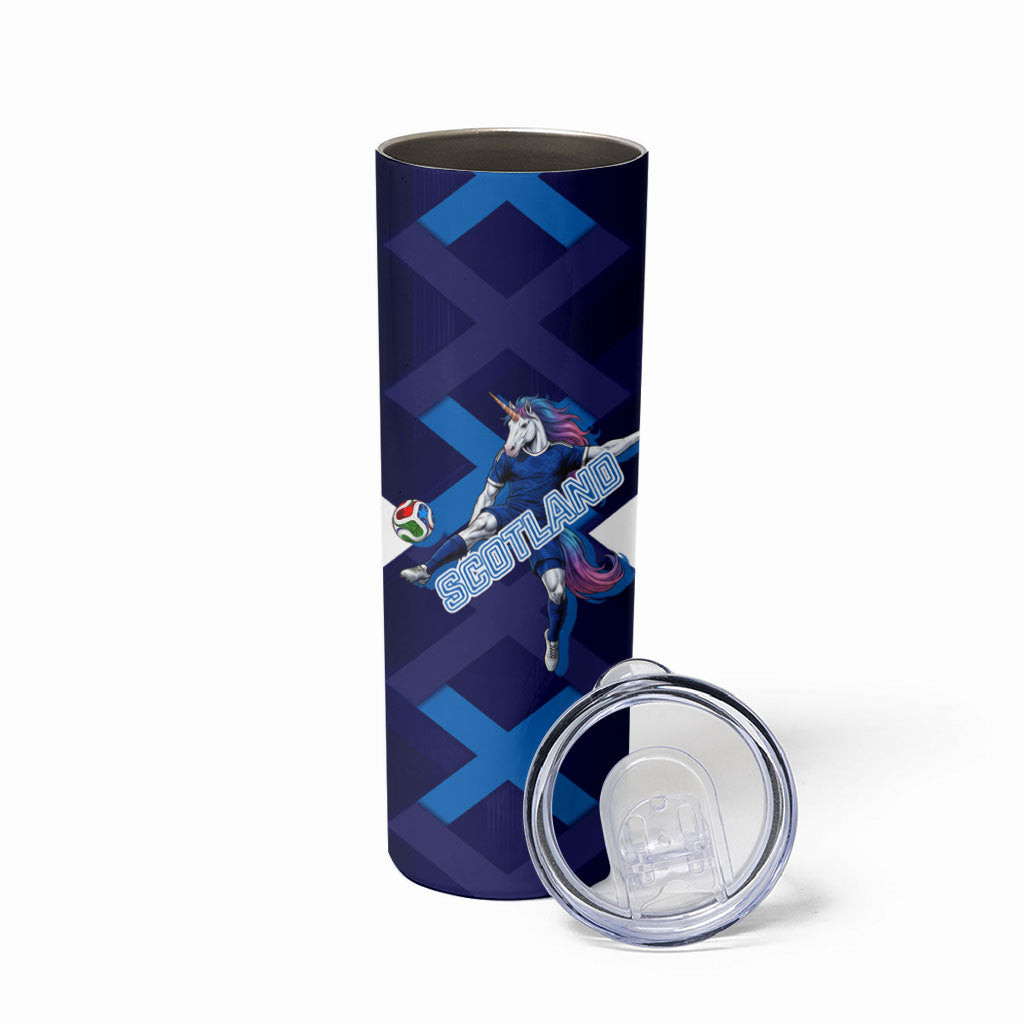 Personalized Scotland Unicorn Football Skinny Tumbler Scottish National Soccer Team - St Andrew's Cross - Vibrant Fantasy Mascot