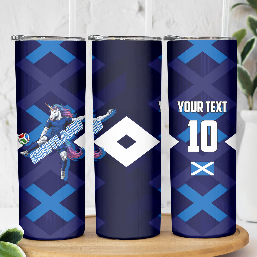 Personalized Scotland Unicorn Football Skinny Tumbler Scottish National Soccer Team - St Andrew's Cross - Vibrant Fantasy Mascot