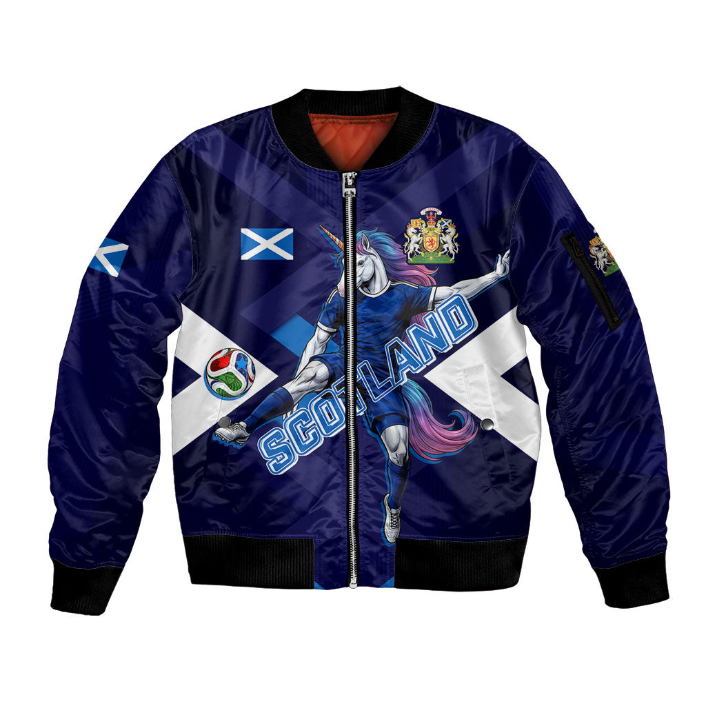 Personalized Scotland Unicorn Football Sleeve Zip Bomber Jacket Scottish National Soccer Team - St Andrew's Cross - Vibrant Fantasy Mascot