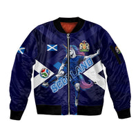 Personalized Scotland Unicorn Football Sleeve Zip Bomber Jacket Scottish National Soccer Team - St Andrew's Cross - Vibrant Fantasy Mascot