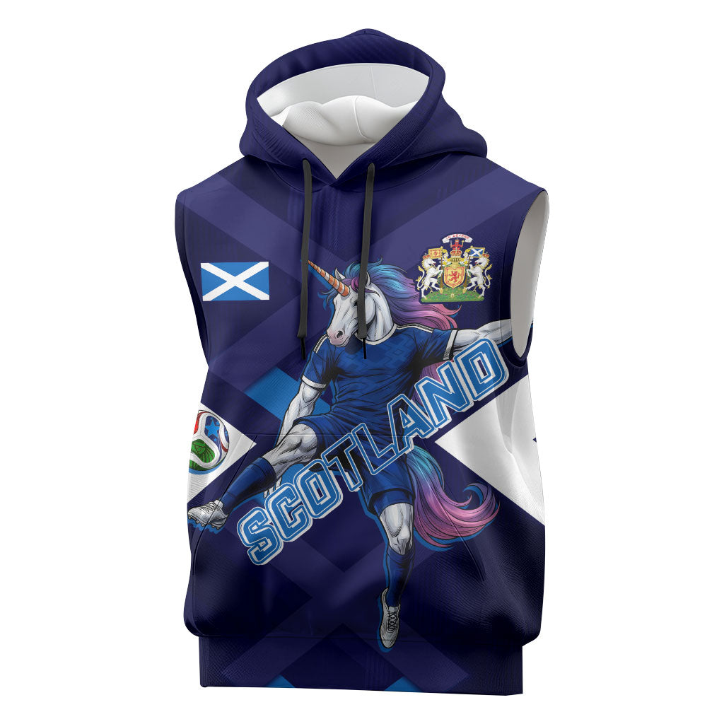 Personalized Scotland Unicorn Football Sleeveless Hoodie Scottish National Soccer Team - St Andrew's Cross - Vibrant Fantasy Mascot