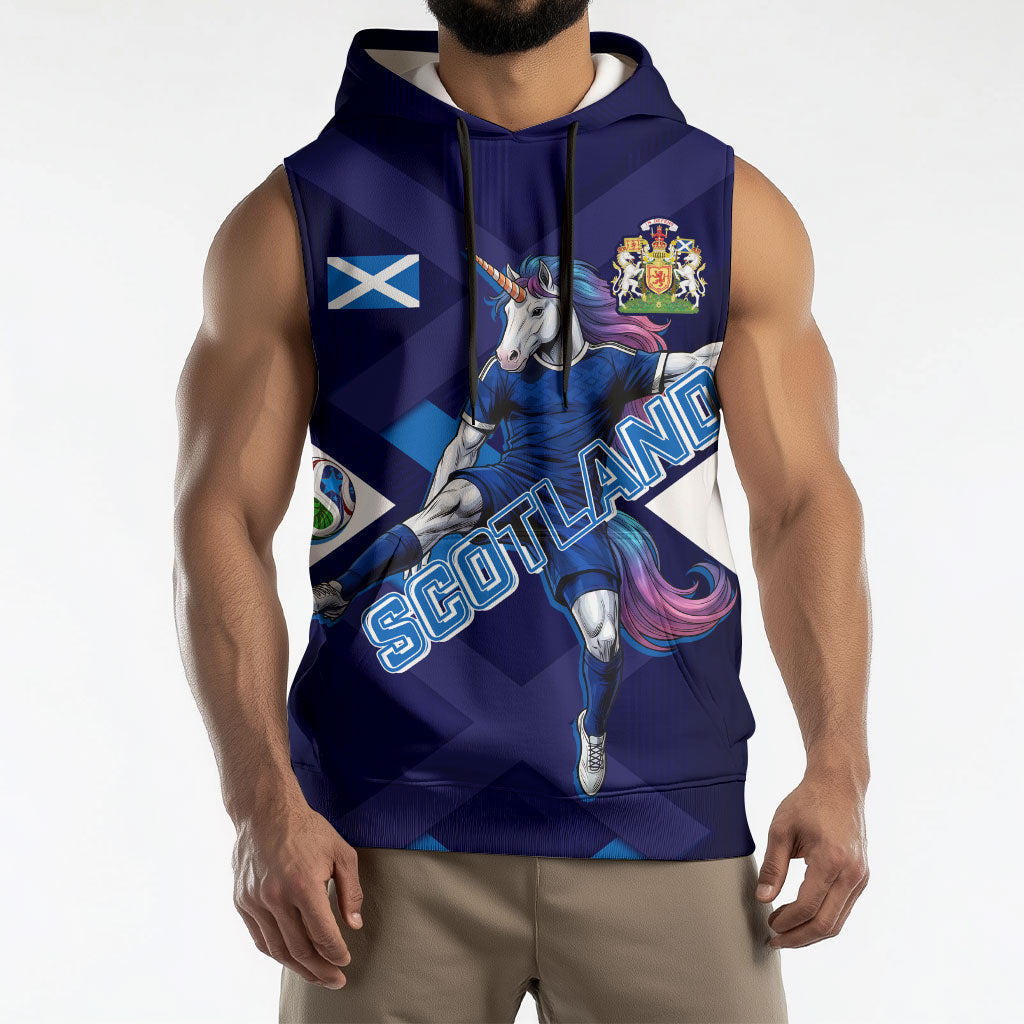 Personalized Scotland Unicorn Football Sleeveless Hoodie Scottish National Soccer Team - St Andrew's Cross - Vibrant Fantasy Mascot